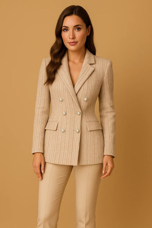 Double-Breasted Tweed Blazer | Pearl Buttons | Structured Fit