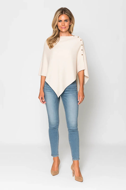 Asymmetric Knit Poncho | Gold Shoulder Buttons