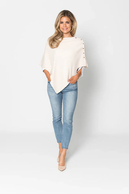 Asymmetric Knit Poncho | Gold Shoulder Buttons