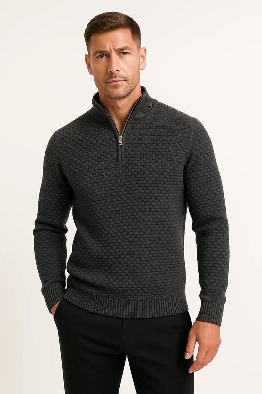 Men’s Waffle Quarter-Zip Sweater | Textured Knit | Modern Smart-Casual
