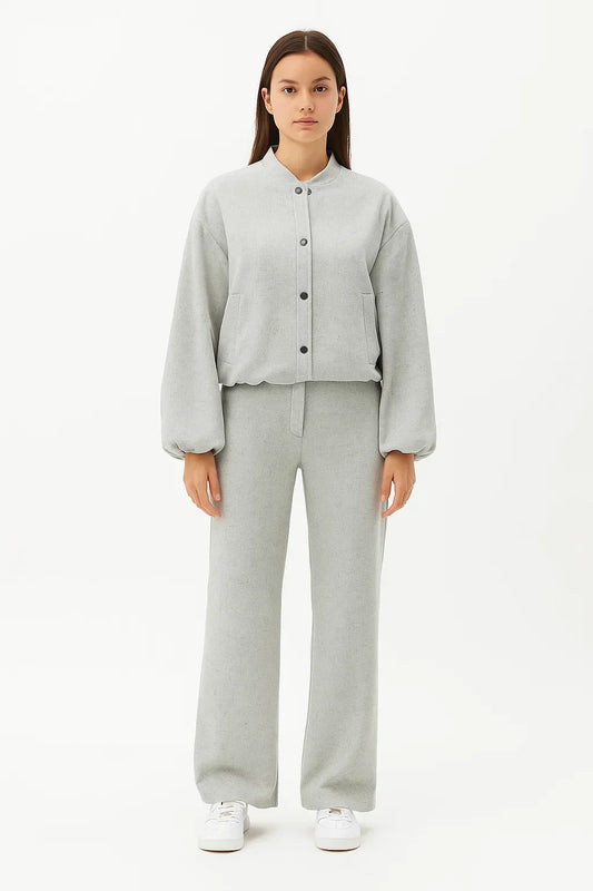 Buttoned Bomber Jacket | Stand Collar | Relaxed Fit