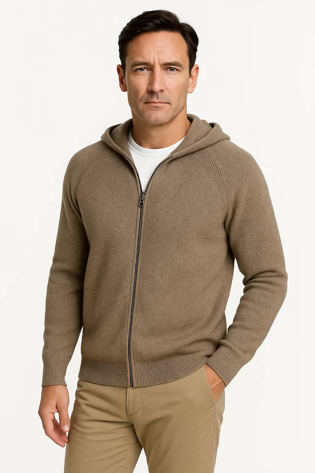 Men's Hooded Cardigan | Merino Wool Knit Zip Jacket