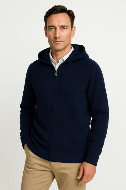 Men's Hooded Cardigan | Merino Wool Knit Zip Jacket