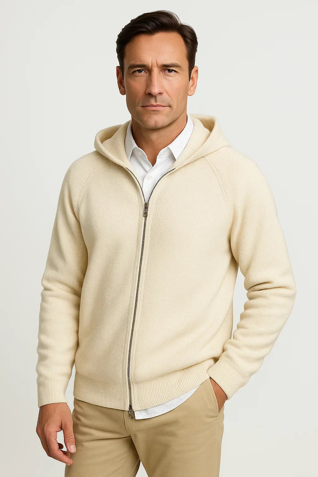 Men's Hooded Cardigan | Merino Wool Knit Zip Jacket