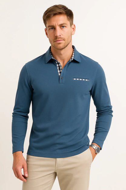 Men's Long Sleeve Polo Shirt | Knit Texture | Classic Regular Fit