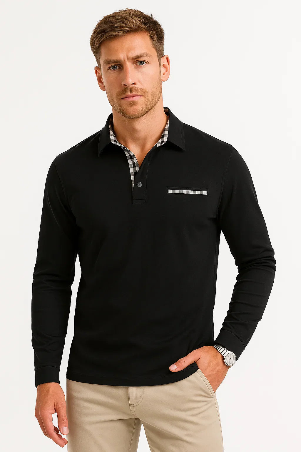 Men's Long Sleeve Polo Shirt | Knit Texture | Classic Regular Fit