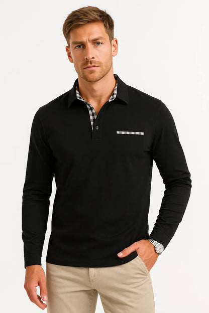 Men's Long Sleeve Polo Shirt | Knit Texture | Classic Regular Fit