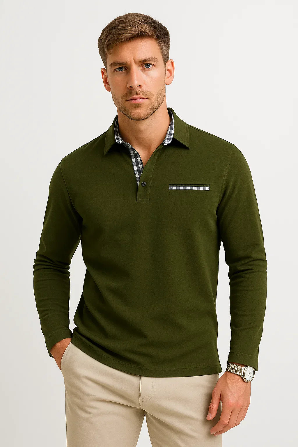 Men's Long Sleeve Polo Shirt | Knit Texture | Classic Regular Fit