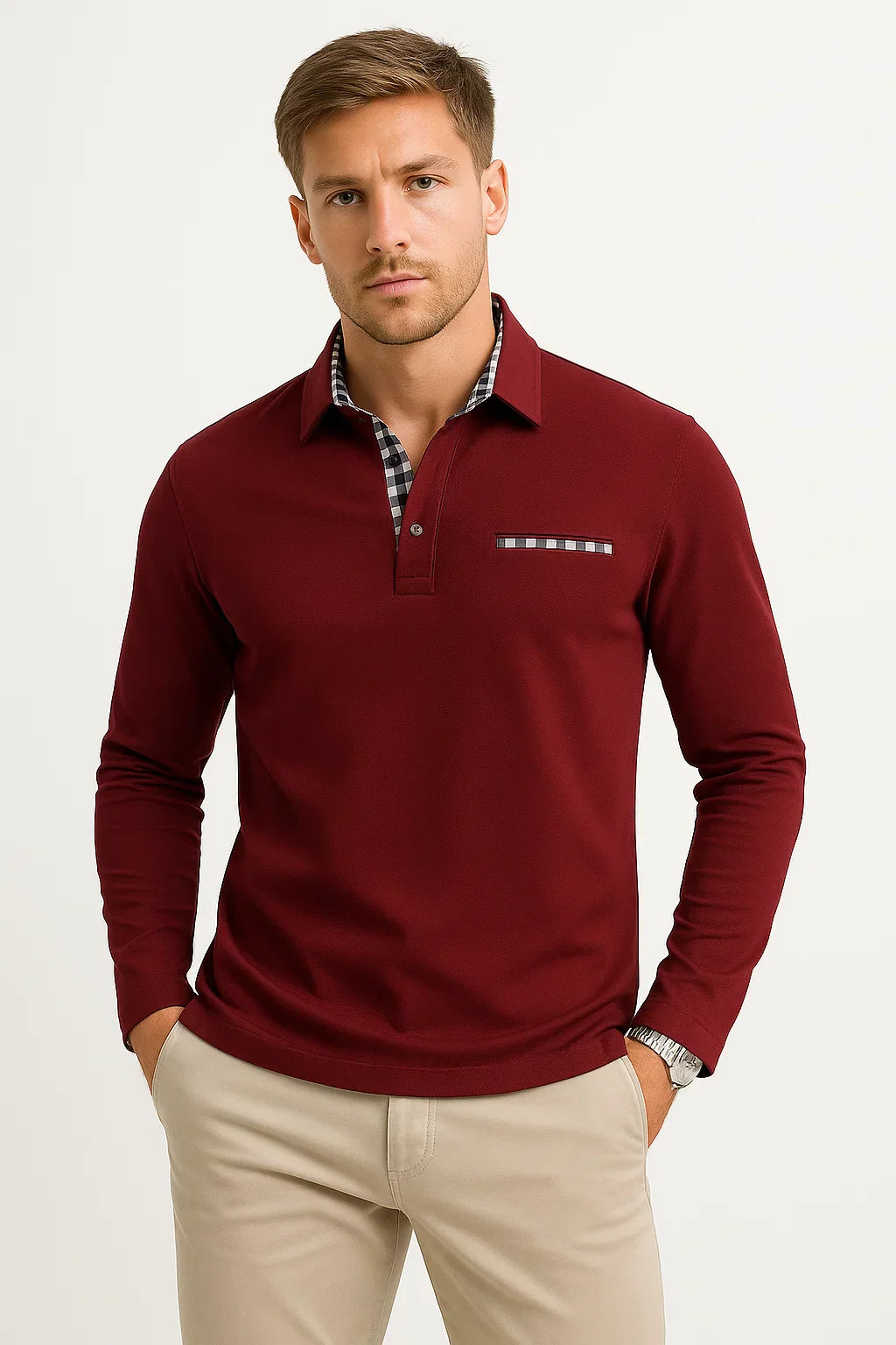 Men's Long Sleeve Polo Shirt | Knit Texture | Classic Regular Fit