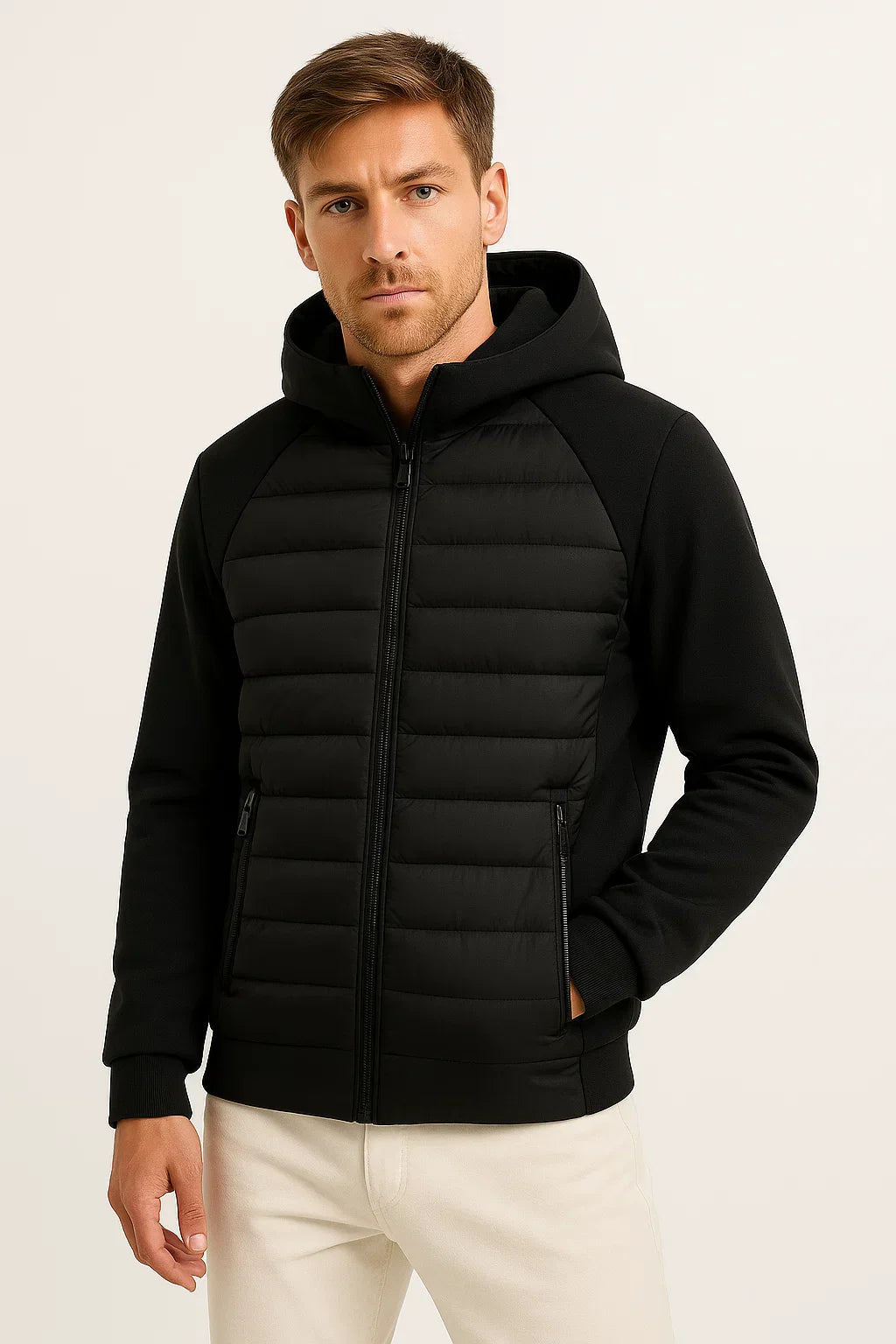 Men's Lightweight Down Hoodie | Quilted Spliced Design | Autumn-Winter