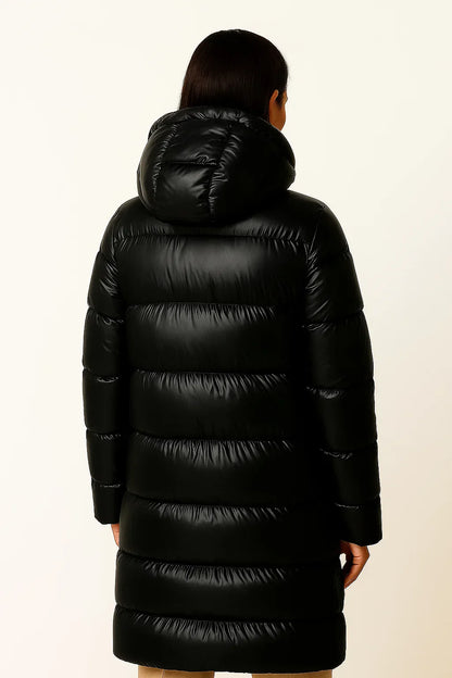Women's Long Down Puffer Coat | Hooded Quilted Design | Winter Insulated