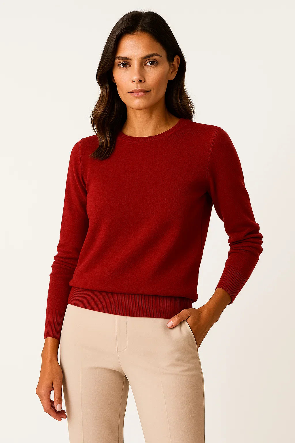 Women's O-Neck Sweater | Wool Blend Knit | Regular Fit