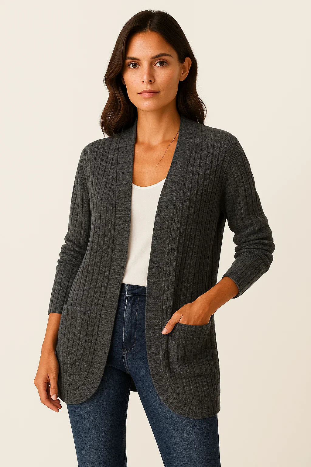 Ribbed Knit Cardigan | Open Front | Soft Casual Fit