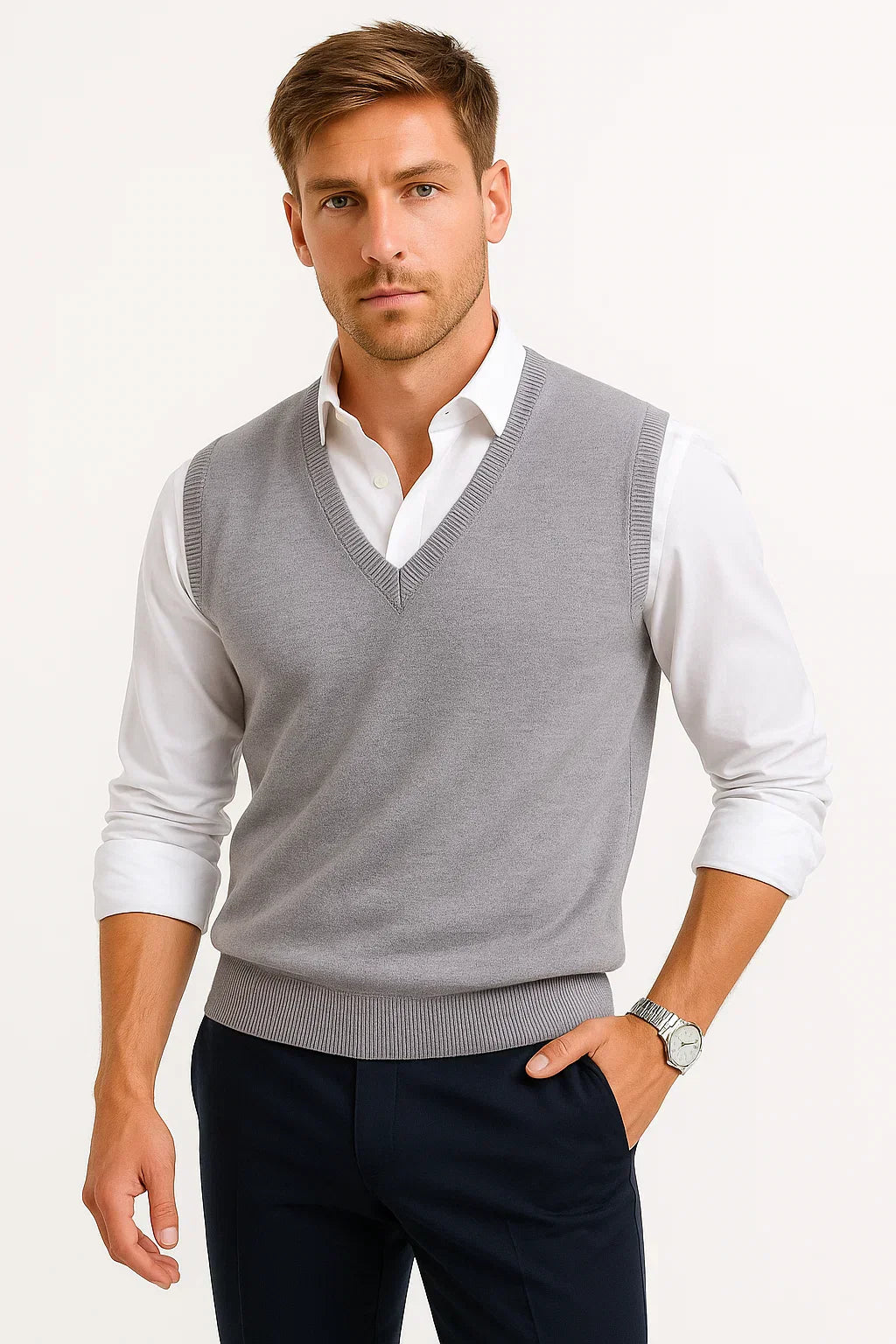 Men's Sleeveless Sweater Vest | Cotton Wool Blend | Classic Fit