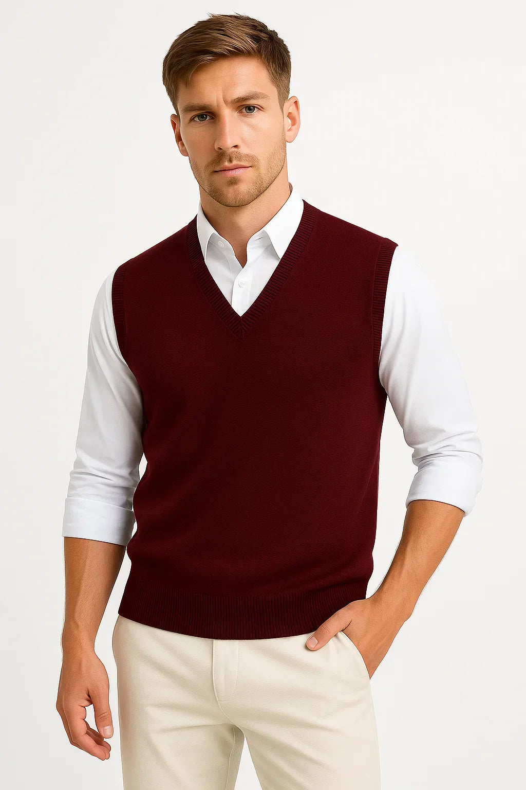 Men's Sleeveless Sweater Vest | Cotton Wool Blend | Classic Fit