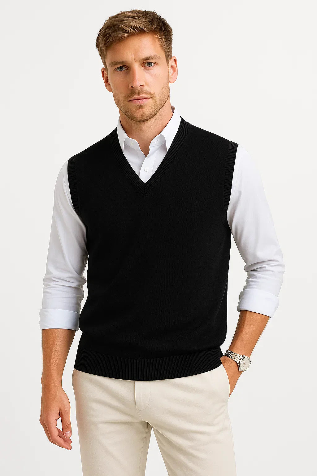 Men's Sleeveless Sweater Vest | Cotton Wool Blend | Classic Fit