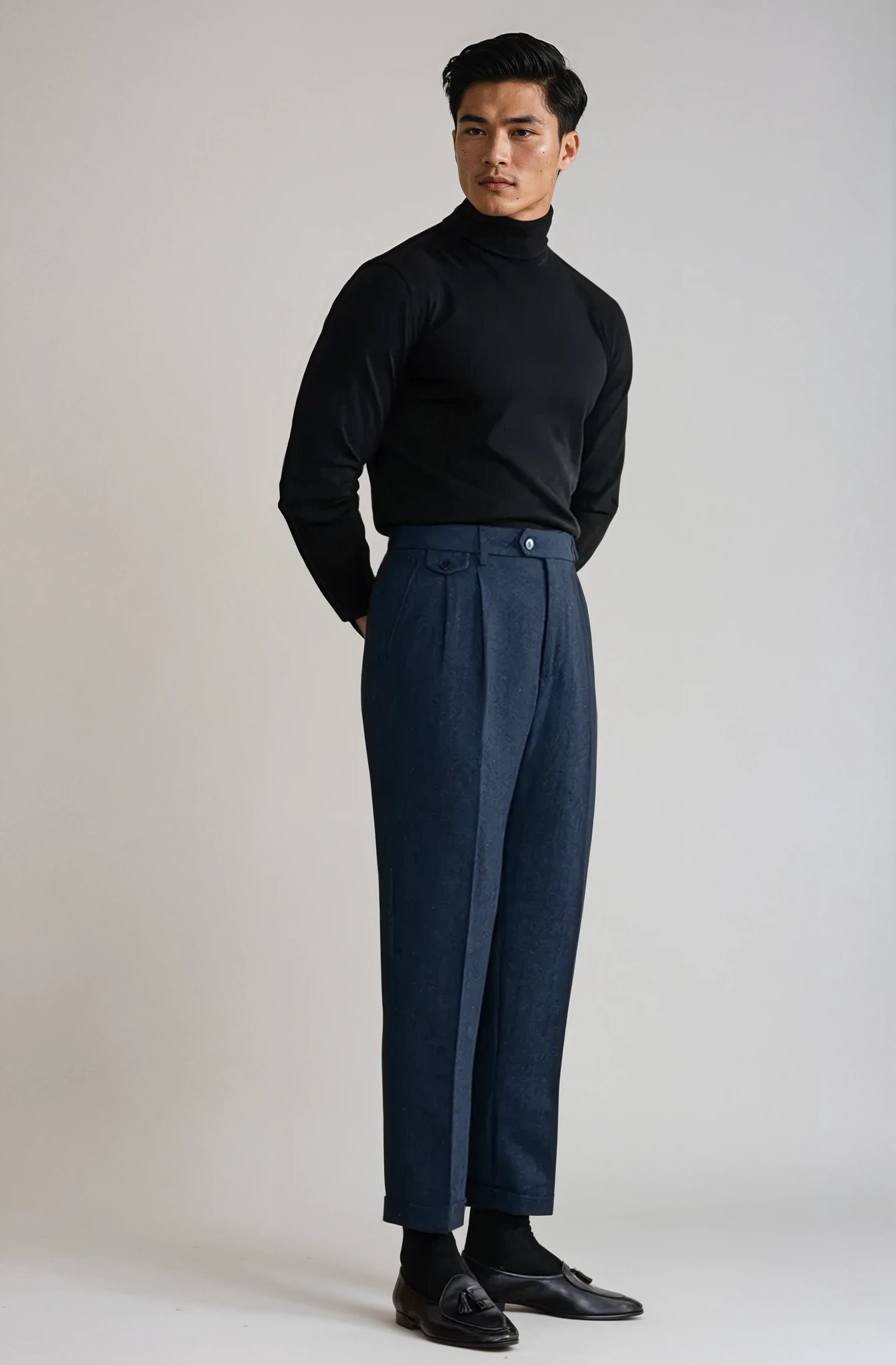 Wool Herringbone Trousers | Side Adjusters | Maison Collection