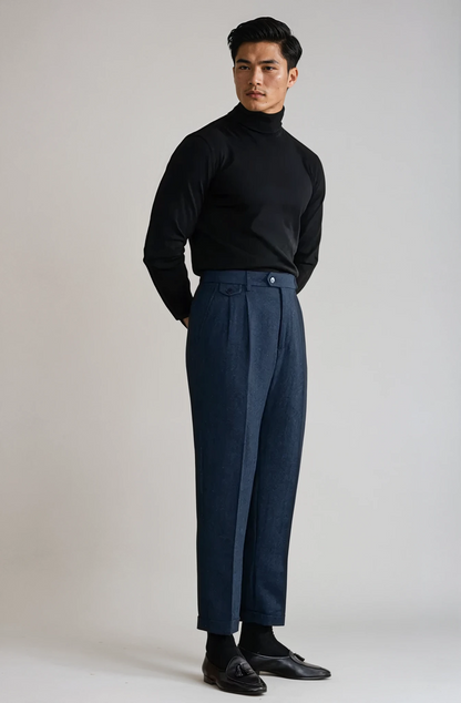 Wool Herringbone Trousers | Side Adjusters | Maison Collection