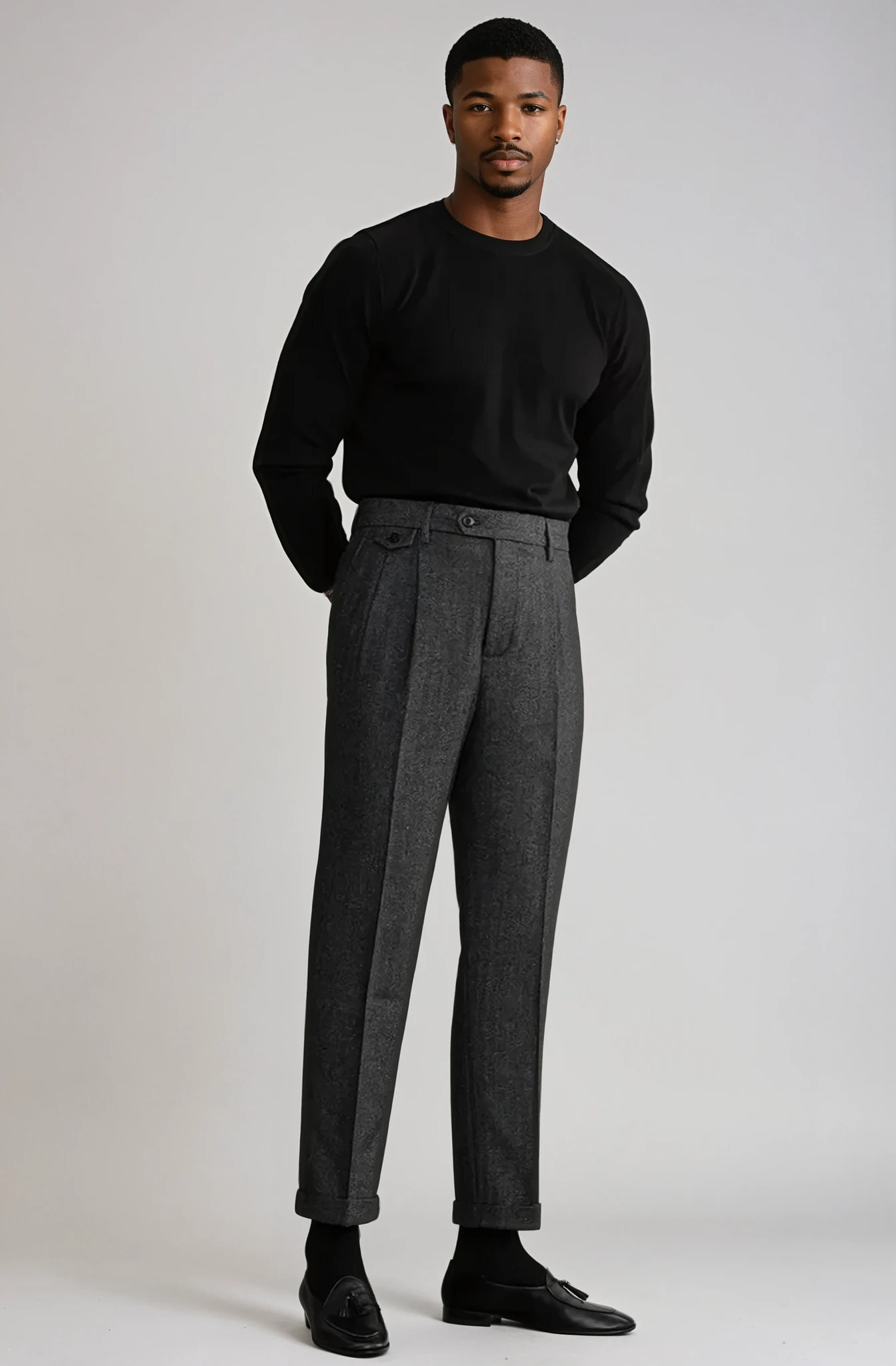 Wool Herringbone Trousers | Side Adjusters | Maison Collection