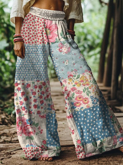 Beach Red Tribal Pocket Boho Ruched Pants