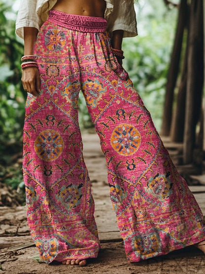 Beach Red Tribal Pocket Boho Ruched Pants
