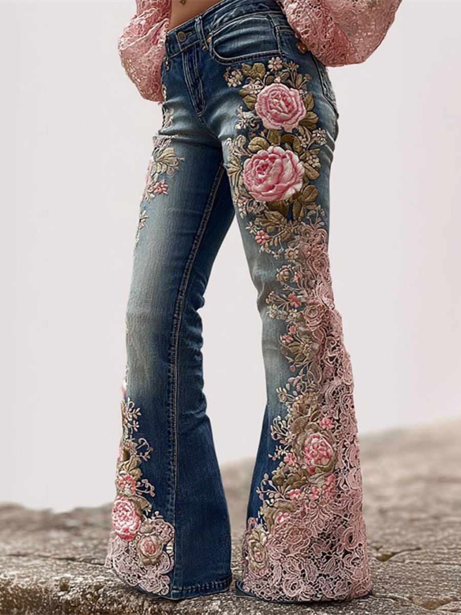 Daily Blue Floral Pocket Western Jeans