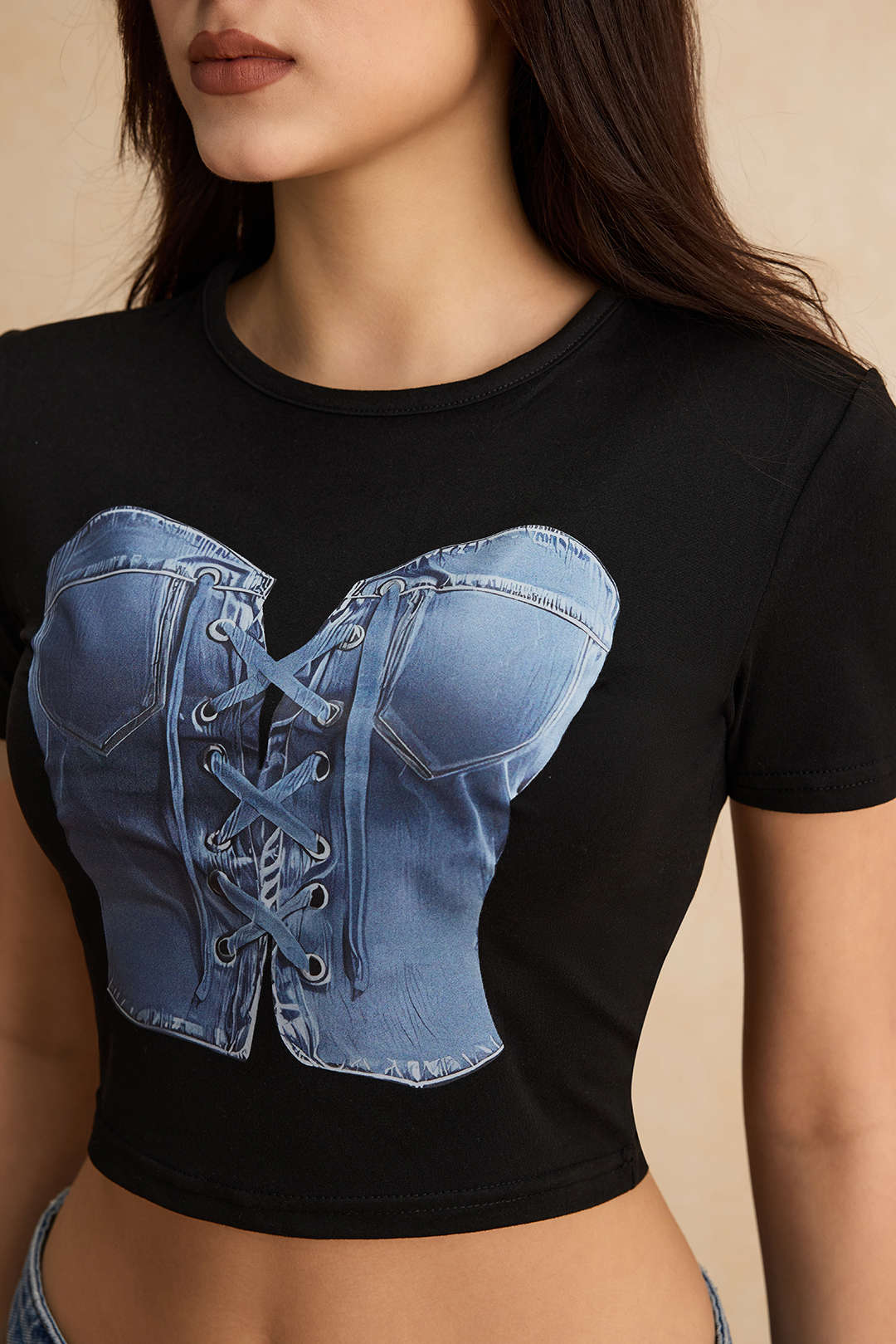 Corset Illusion Graphic Crop Top