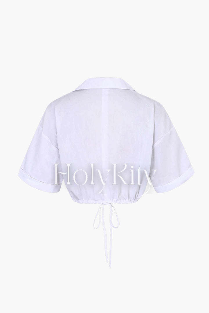 Drawstring Hem Crop Blouse