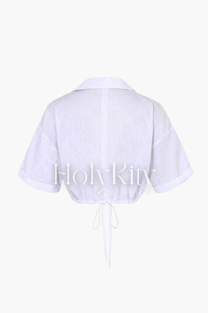 Drawstring Hem Crop Blouse