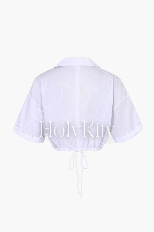 Drawstring Hem Crop Blouse