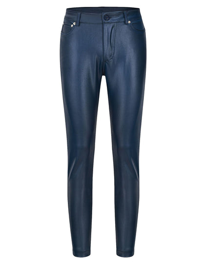 Casual Solid High Rise PU Leather Pencil Pants
