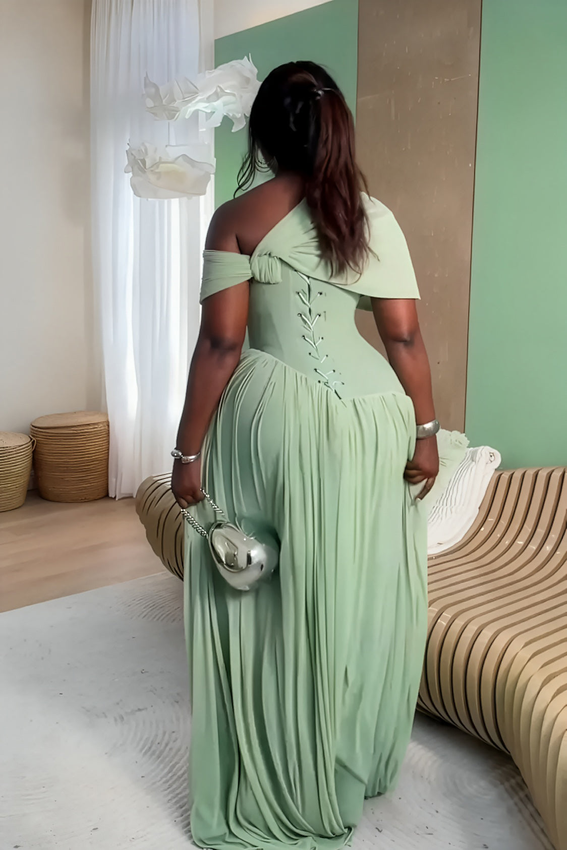 Mint Green Ruched Chiffon Maxi Gown
