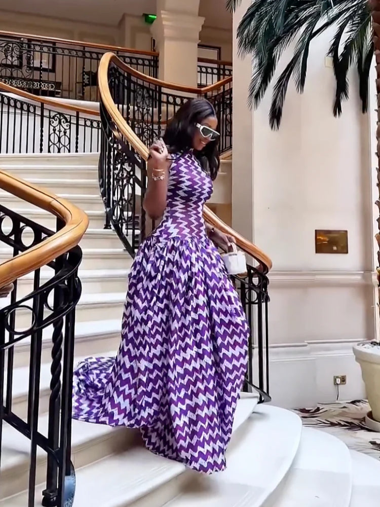 Purple Zigzag Print Maxi Dress