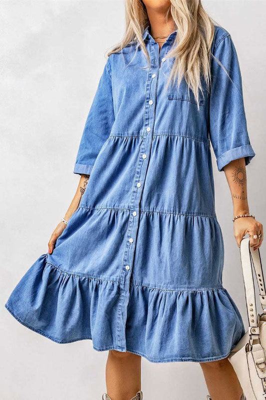 Versatile Ruffled Denim Doll Dress