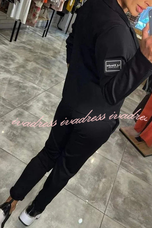 Smart Casual Lapel Blazer and Elastic Waist Tie Pocket Pants Set