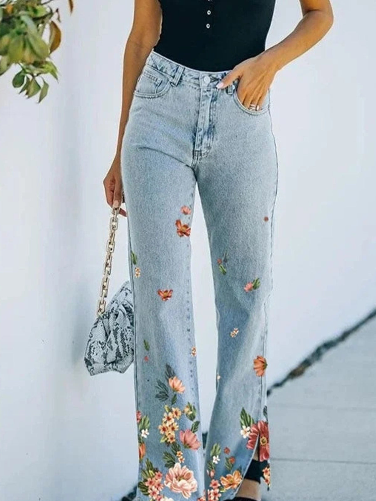 Daily Floral Graphic High Waisted Pocket Flared Pants