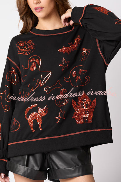 Halloween Graffiti Sequined Loose Casual Sweatshirt