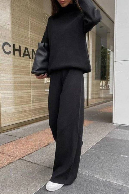Knitted Solid Color Loose Casual Suit