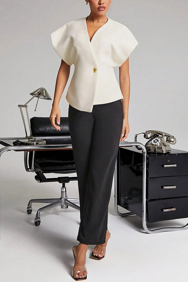 Fashion Button V-neck Asymmetrical Suit Vest