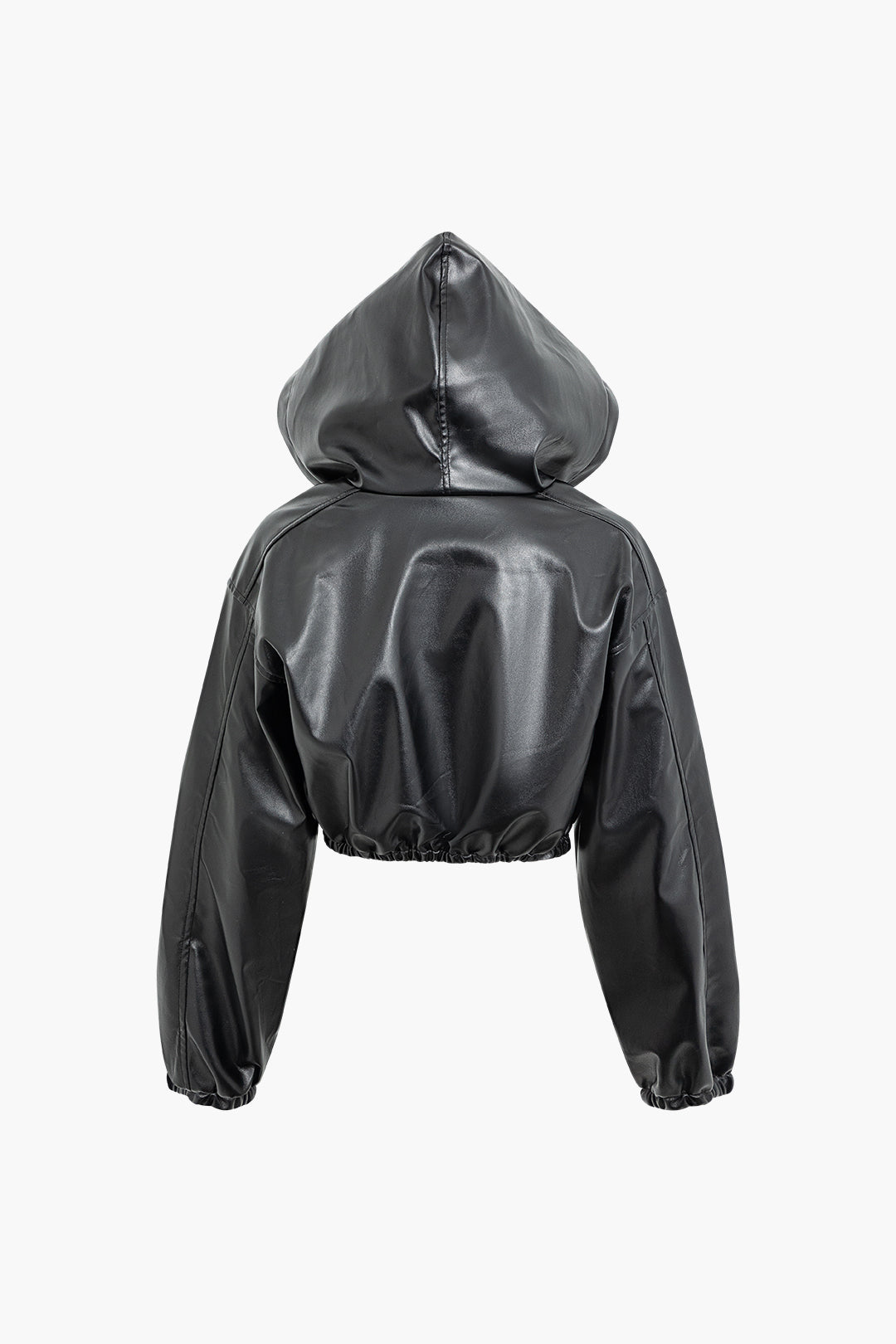 Faux Leather Cropped Hoodie Jacket