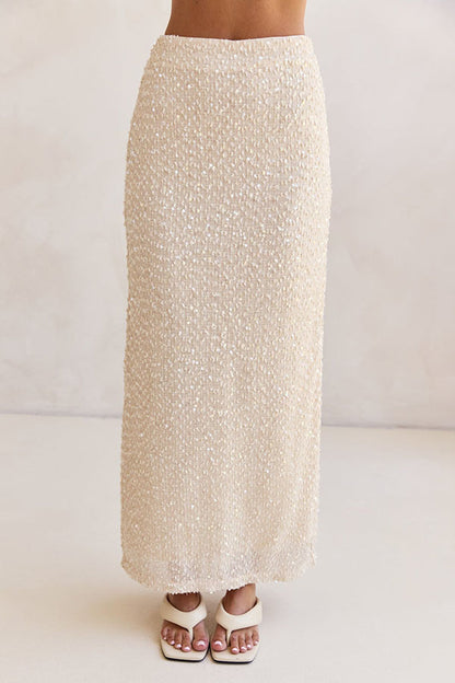Milla Knit Sequin High Rise Side Zipper Slit Straight Maxi Skirt