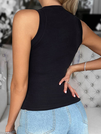 Party Crew Neck Leopard Pattern Sequin Tank Top