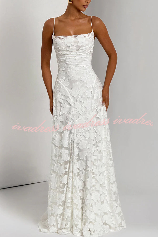 Francis Floral Burnout Jersey Fabric Cowl Neck Back Lace-up Maxi Dress