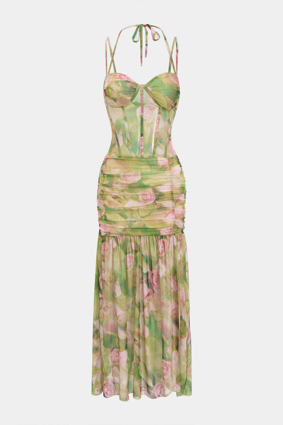 Floral Print Tie-Up Slip Split Sleeveless Midi Dress