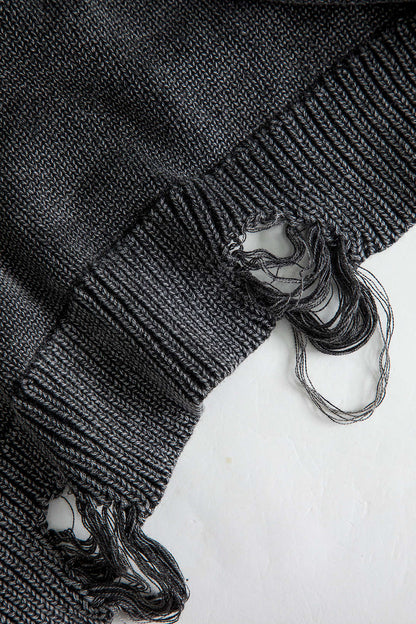 Solid Knit Button Frayed Cardigan