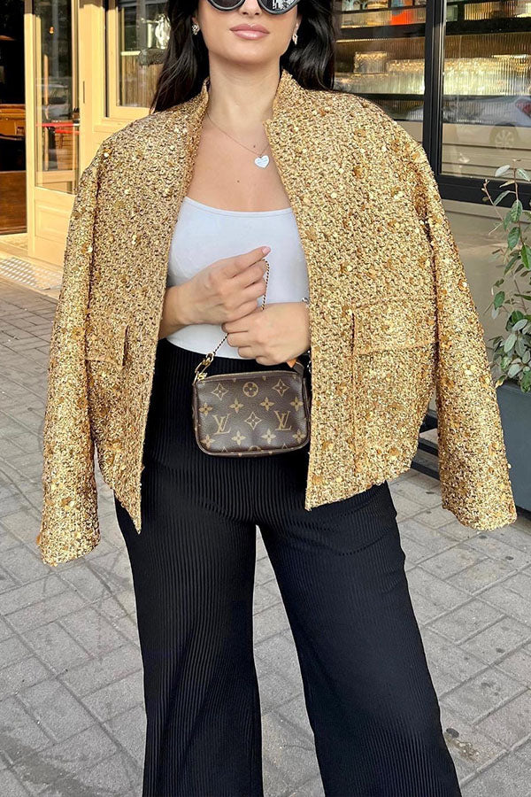 Sequined small stand collar jacket