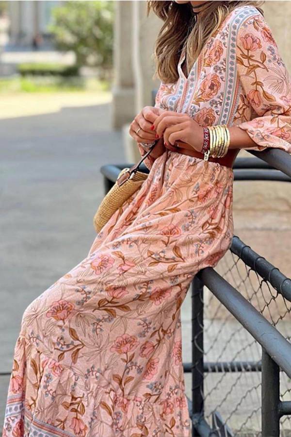 Bohemian Floral Print Maxi Dress