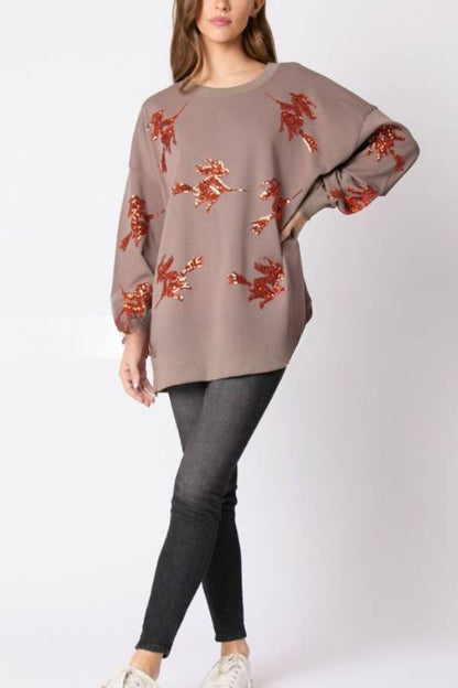 Halloween Witch Sequined Sweater Loose Casual Top