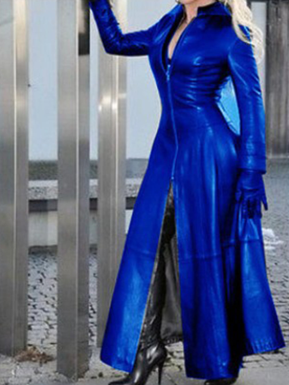 Casual PU Leather Stand Collar Zipper Solid Trench Coat