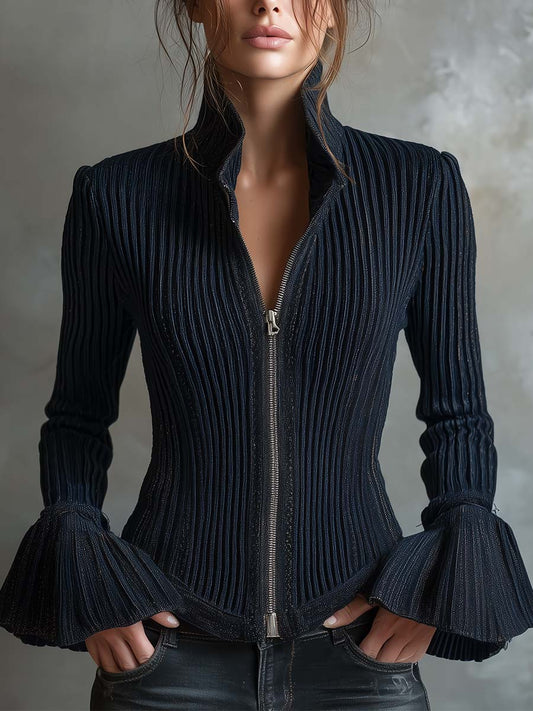 Midnight Sparkle Ribbed Knit Jacket